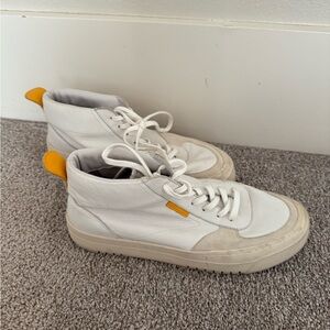 White and Yellow High-Top Sneakers